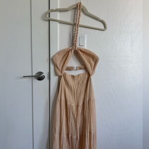 Beige Halter Cut Out Dress